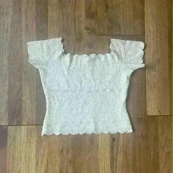 Cropped‎ Cream Lace top by HP. No size. Cottagecore Fairycore Boho Balletcore - Picture 1 of 4